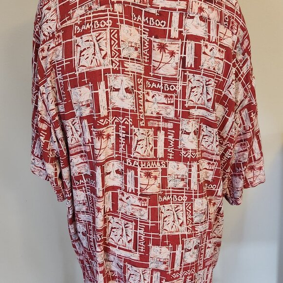 Tommy Bahama, Men's, red & white Hawaiian aloha shirt, silk, XXL, button, 2xl - Picture 6 of 8